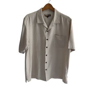 Havana Jack’s Cafe 100% Silk Men's Beige Button Down Shirt With Subtle Print L